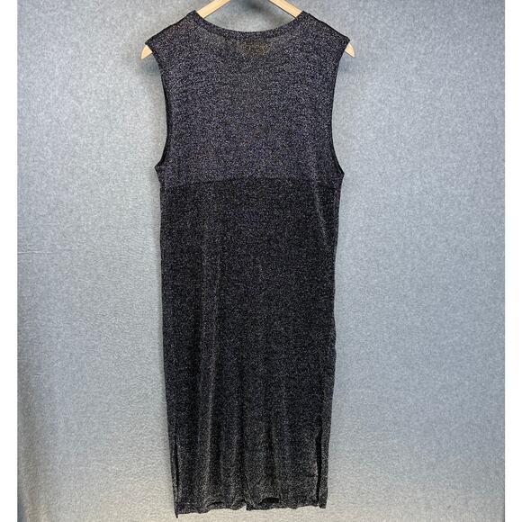 Nina Austin Dress Women Size M Black Sparkle V-Neck Sleeveless Button Front Midi - Picture 2 of 13
